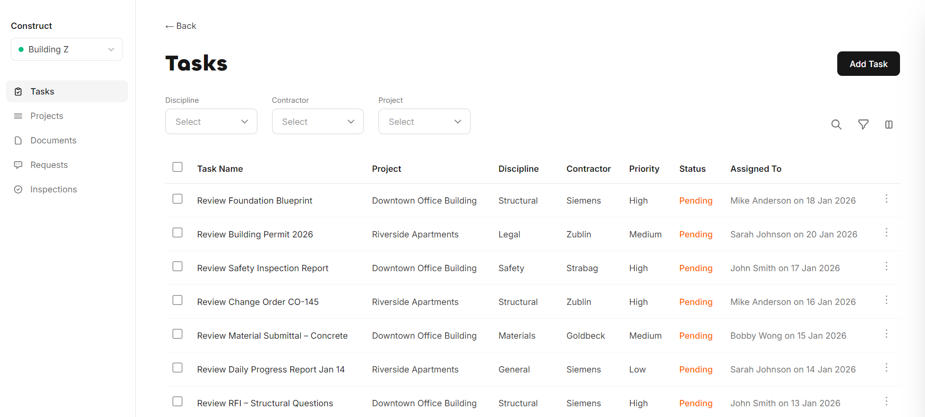 Tasks list